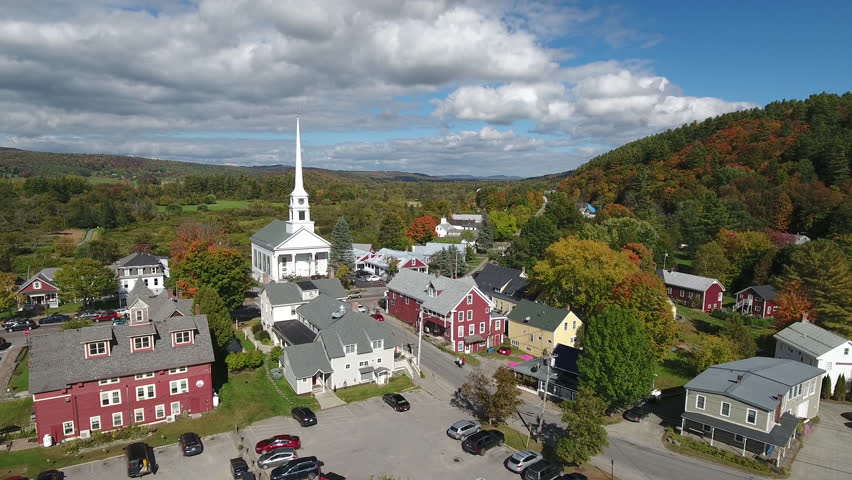 stunning aerial view main street stowe Stock Footage Video (100% ...