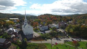 Stunning aerial view of the main street of Stowe. Vermont. USA