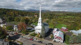 Stunning aerial view of the main street of Stowe. Vermont. USA
