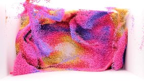 3D render of abstract art video animation 3D background with surreal motion moving festive wavy party ball sphere particles liquid substance in blue purple hot pink gradient color in rectangle shape - Powered by Shutterstock - Get 15% off with code: PIKWIZARD15