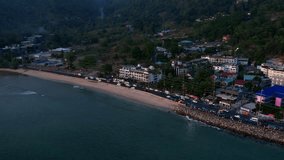 Evening Patong on Phuket island. Top view, aerial video filming.