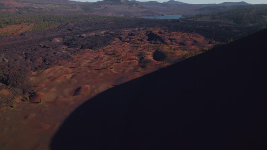 Cinder Cone Dunes Sunset Aerial View In Lassen Volcanic Natural Park, California, USA