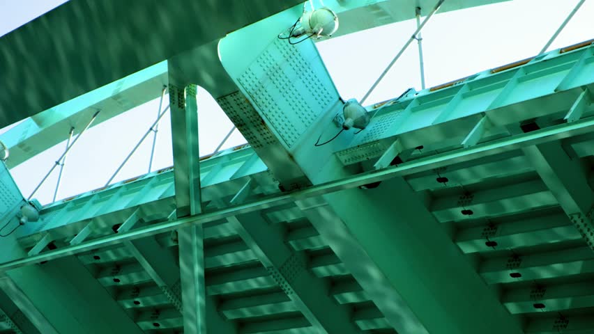 Green underside of the Second MacArthur Bridge over the Keelung River in downtown Taipei Royalty-Free Stock Footage #3466055177