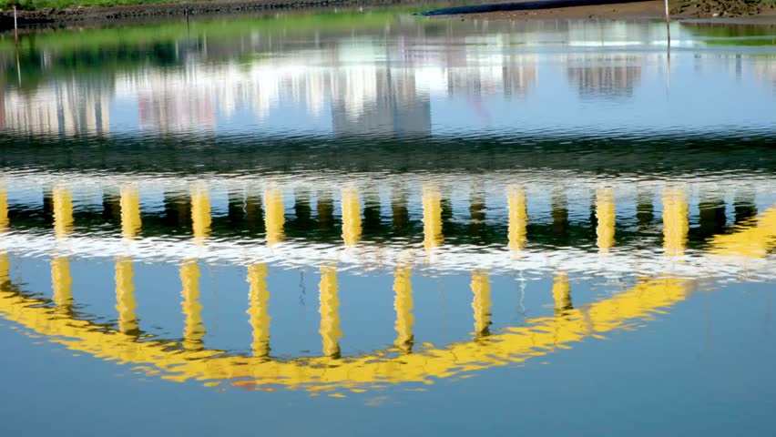 Reflection in the waters of the Keelung River of the First MacArthur Bridge in downtown Taipei Royalty-Free Stock Footage #3466067093