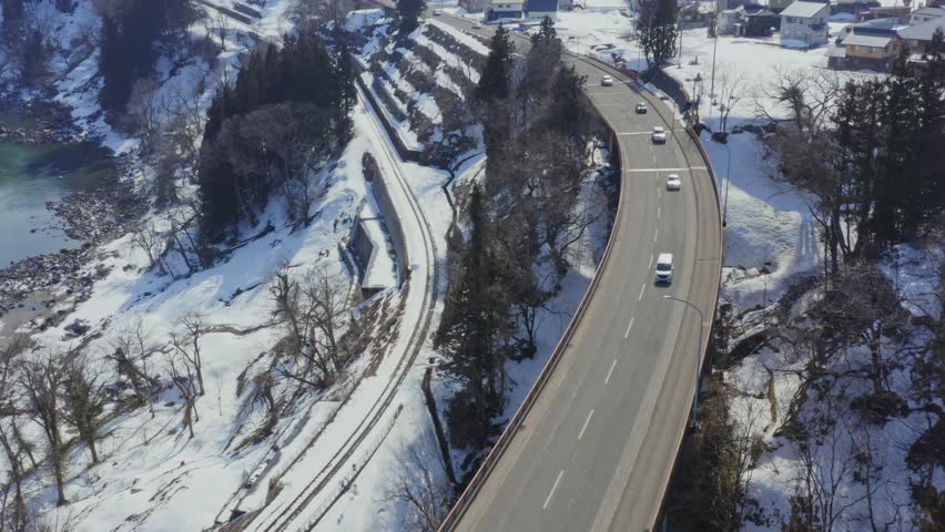 Drone photo: Road running beside the Chikuma River