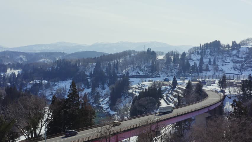 Drone photo: Road running beside the Chikuma River