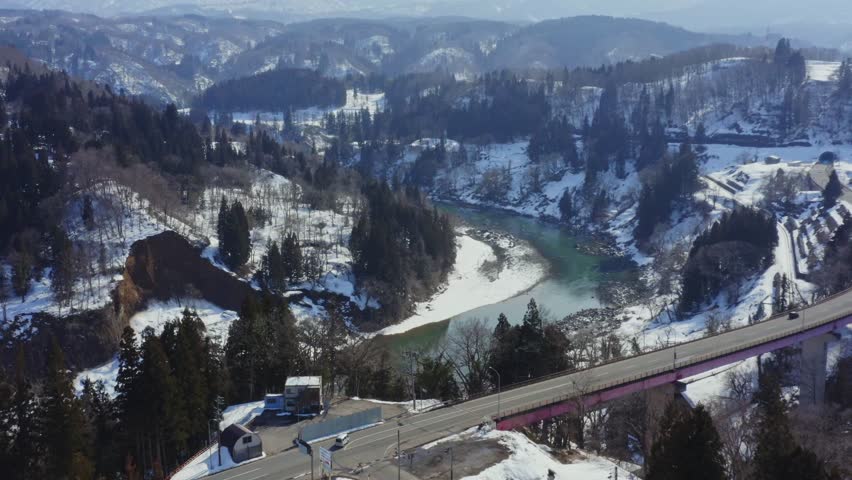 Drone photo: Road running beside the Chikuma River