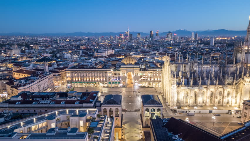 Milan, Italy cityscape from above at dawn.