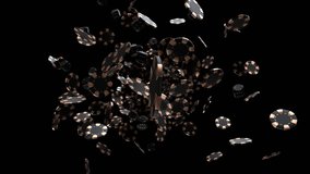Luxury gold casino chips and dices explode in slow motion to screen - Powered by Shutterstock - Get 15% off with code: PIKWIZARD15