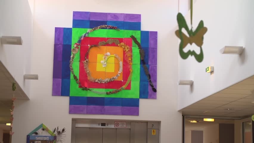 colourful religious cross at old peoples home