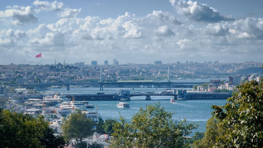 Istanbul Golden Horn high angle panorama. Eminönü pier.