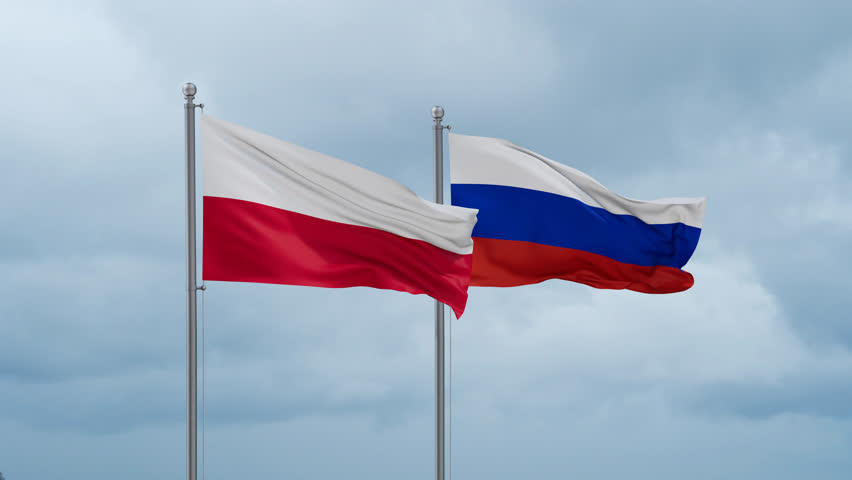 Russian Federation and Poland flag waving together on cloudy sky, endless seamless loop Royalty-Free Stock Footage #3466483865