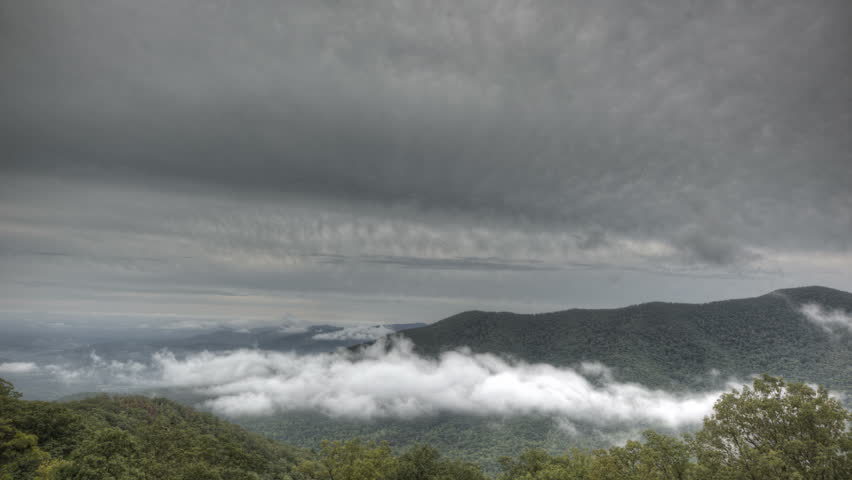 Time lapse Blue Ridge Parkway Valley in Clouds
