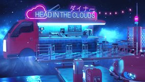 Bar in outer space. 3D animation. 3Ds Max. Neon lights video
