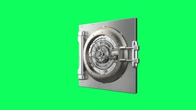 3d rendering metallic bank vault opening isolated on green screen video 4k