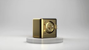 3d rendering golden bank safe or gold safe on stage video 4k