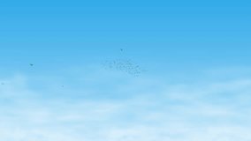 Transition animation of many flocks of birds in a cloudy sky