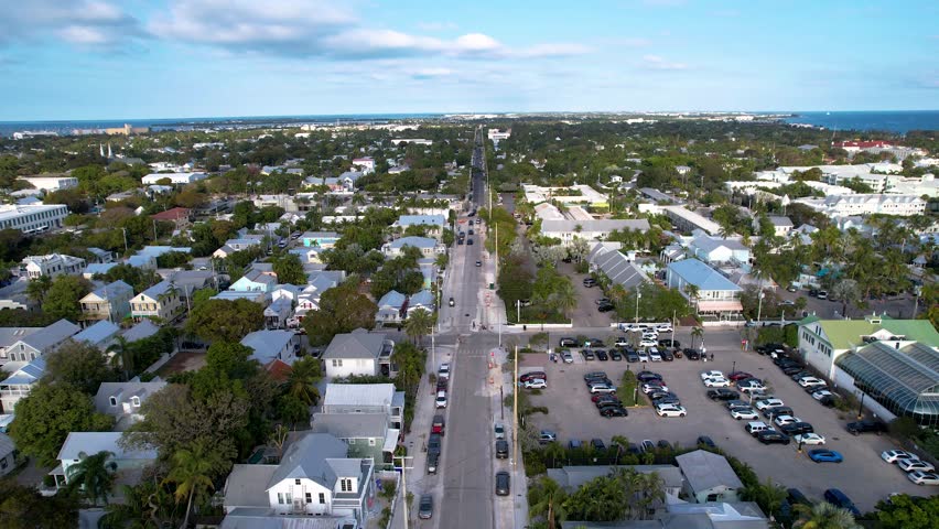 Beautiful aerial view of Key West, its magnificent beach and town in Florida USA