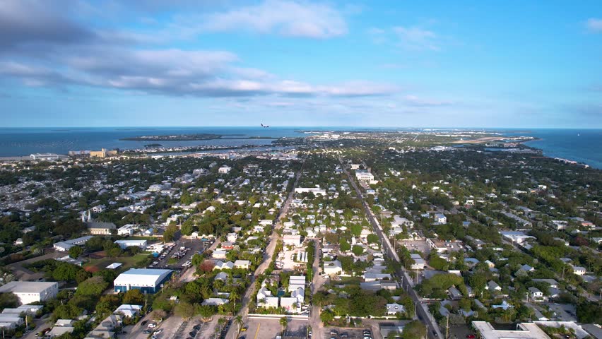 Beautiful aerial view of Key West, its magnificent beach and town in Florida USA