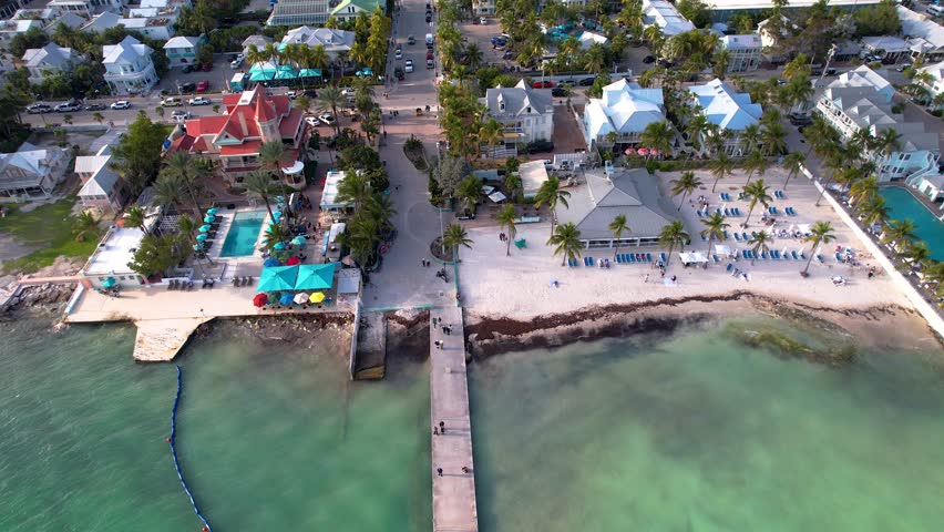 Beautiful aerial view of Key West, its magnificent beach and town in Florida USA