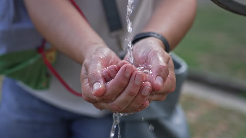 Quenching Thirst - Woman’s Hands Collecting Water From Faucet Forming a Improvised Cup
