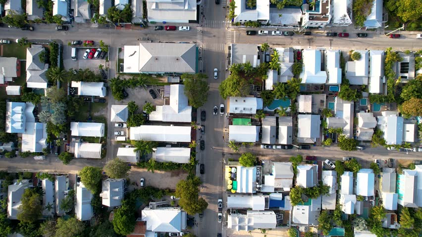 Beautiful aerial view of Key West, its magnificent beach and town in Florida USA