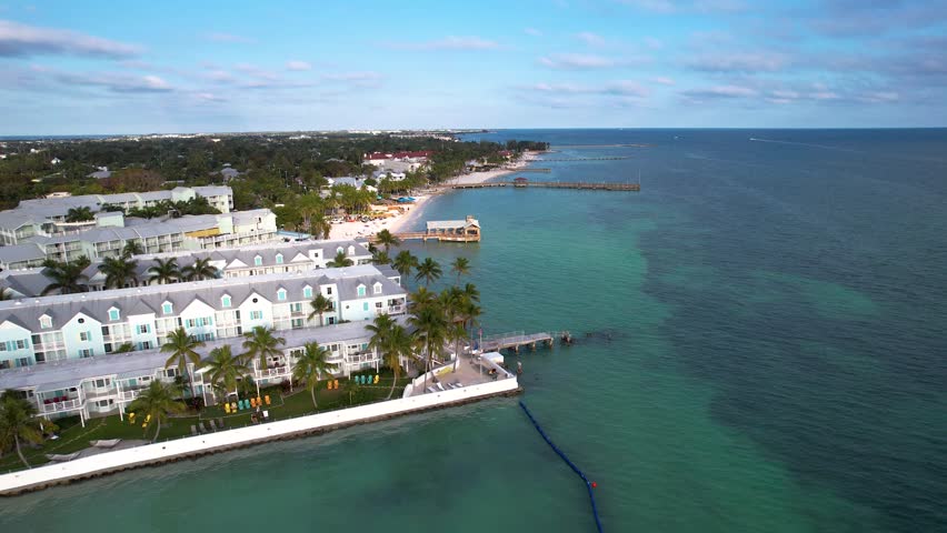 Beautiful aerial view of Key West, its magnificent beach and town in Florida USA