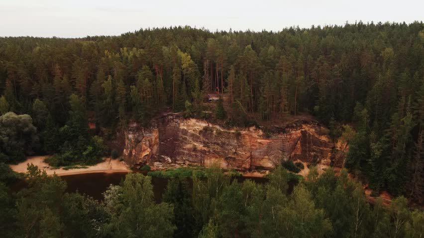rocks with a river running past and forests around