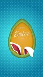 Greeting Easter card screensaver in paper cut style. Animated bunny ears in shape of egg. Looped motion graphics. Vertical video.