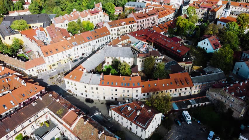 Aerial View of Uzupis in Vilnius Old Town with Old Buildings, Lithuania Royalty-Free Stock Footage #3467161663