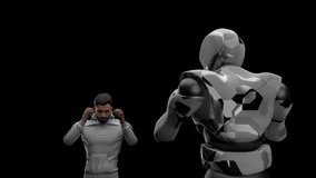 the battle of a man and a robot with artificial intelligence, a fight with boxing punches, fantasy, 3d render, black isolated background - Powered by Shutterstock - Get 15% off with code: PIKWIZARD15
