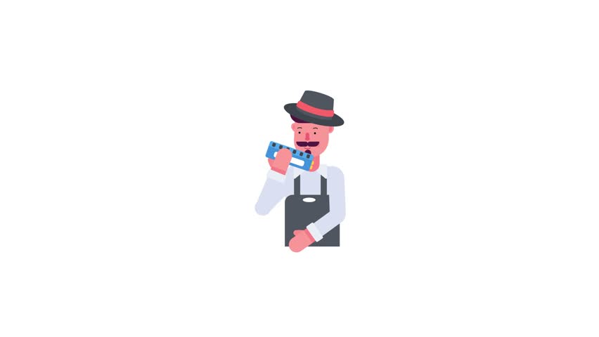 Customizable flat animated icon of a harmonica player  - Powered by Shutterstock - Get 15% off with code: PIKWIZARD15