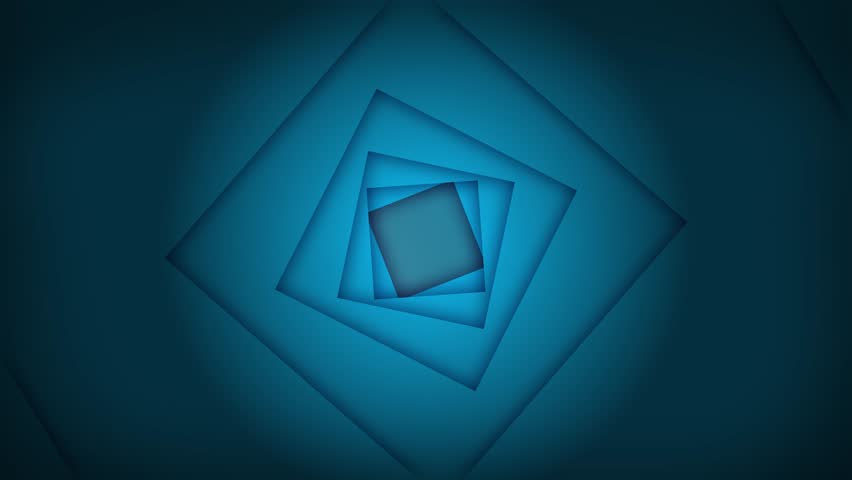 Gradient tunnel shape animation seamless looping zoom through square vector intro title background visual effect color blue dark