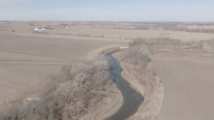 West Nodaway River, Iowa, from the air, on a dry and sunny day