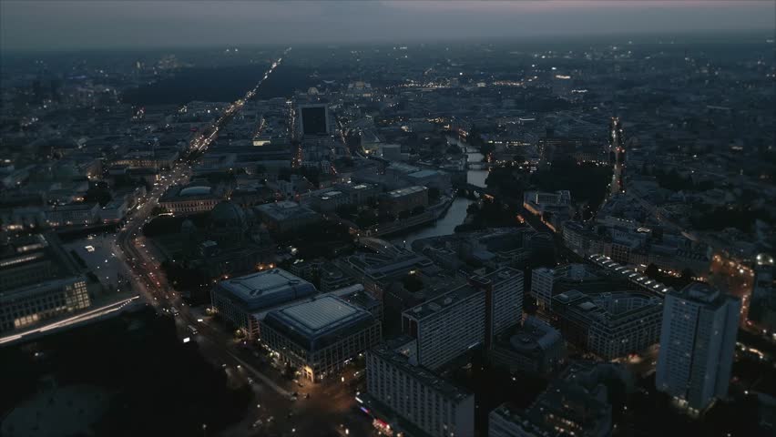 Cinematic Night Drone reveal shot of Berlin TV tower Landmark in Germany