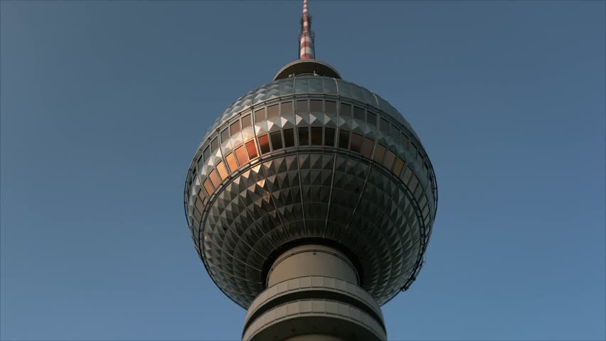 Berlin TV tower Unique Orbiting Low angle drone shot daytime Germany