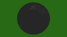 Night side of planet earth. The earth rotates around its axis on a green background. 3D rendering.