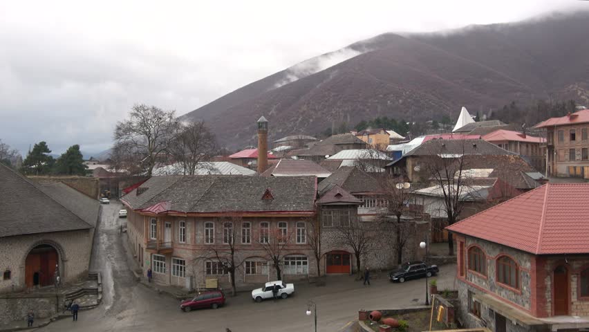 A foggy January day in the historic town of Sheki. Azerbaijan