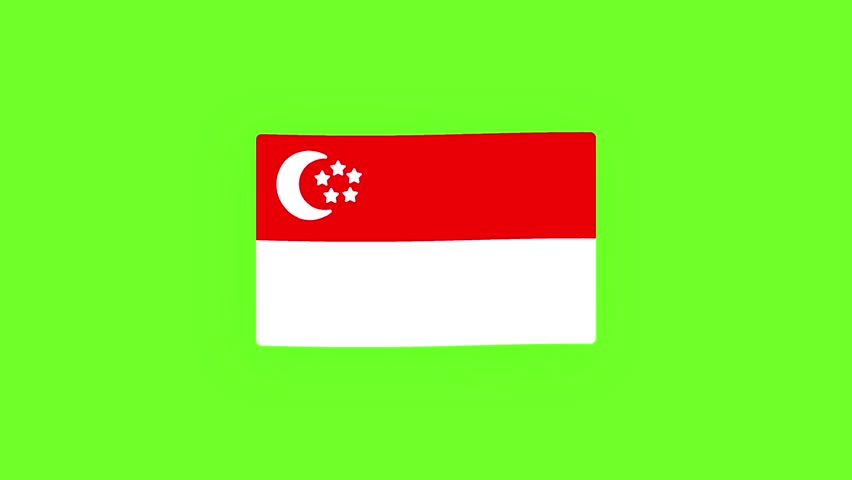 Singapore Flag isolated on Green Screen background. National Singapore Flag Waving Animation on green screen. 2d Motion Graphics Animation