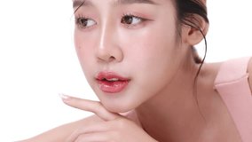 Close up portrait beautiful young Asian woman with healthy facial skin opening eyes isolated over white background. - Powered by Shutterstock - Get 15% off with code: PIKWIZARD15