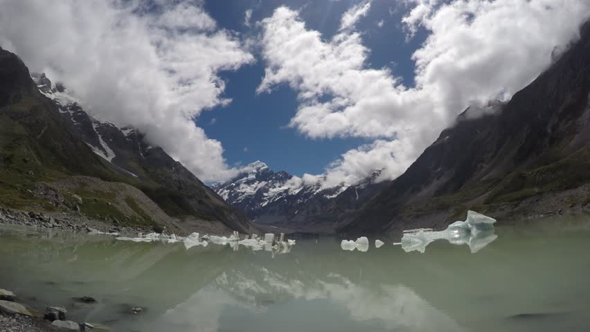 Timelapse of Aoraki/Mount Cook, New Zealand with Hooker Lake, glacier and little icebergs. Shot in 4K on GoPro with ProTune settings.