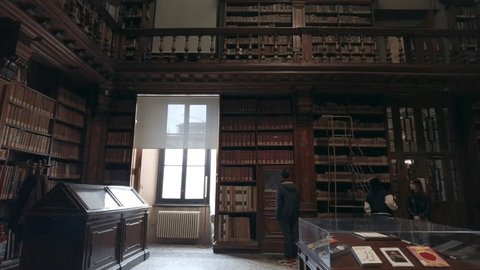 Europe, Italy , Milan 03-27-2024 Braidense National Library of Brera - historic university library with very old books of Italian culture and original wooden furniture – Video báo chí có sẵn