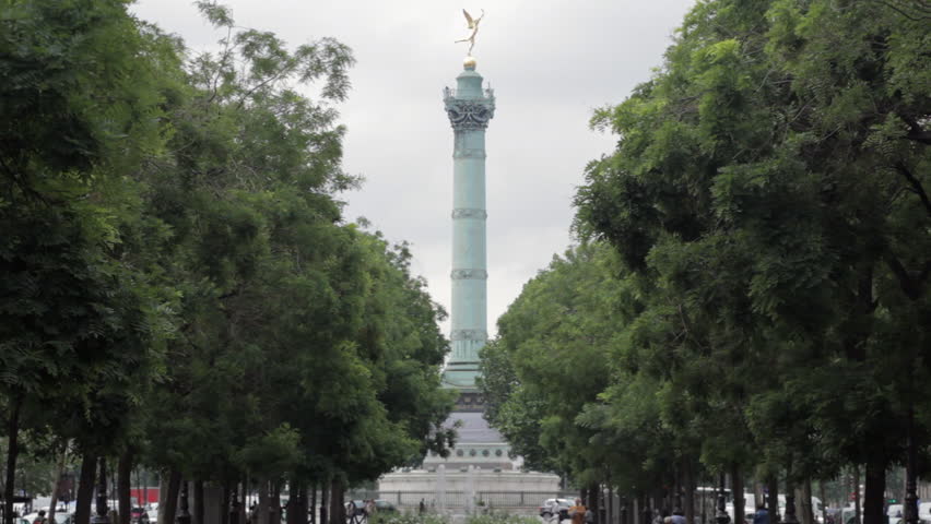 Place de la Bastille city street with tilt shift effect in Paris