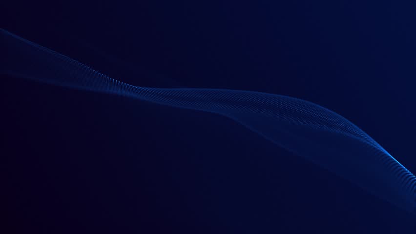 Minimalist background with an elegant flowing blue digital fractal light wave rippling towards the camera. This abstract technology background animation is full HD and a seamless loop.