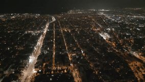 Aerial video over the city of Athens at night