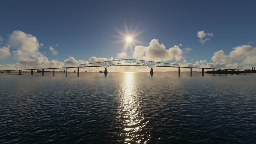 3D - Aerial drone shot of Francis Scott Key Bridge - Baltimore and Dundalk in Maryland. United States