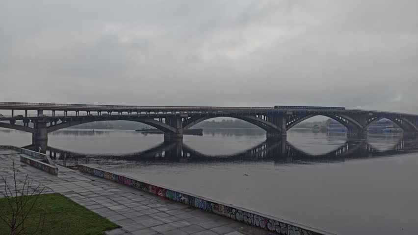 Metro  bridge in Kyiv in sunny spring day
