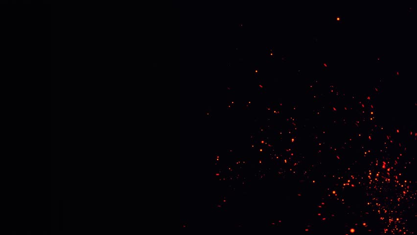 Rising fire flakes on the night sky with the feeling of a huge fire. Bright fire particles flowing with the wind. Bonfire background animation. Flowing fire ashes in the night. Cinematic intro. 4k.