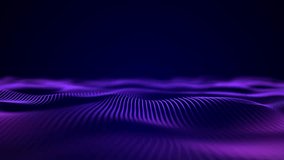 Abstract waves oscillation. Abstract glowing digital cyber wave made particles dots moves purple background. Purple digital waves with light reflections on dark purple. Ultra HD, 4K, video loop.