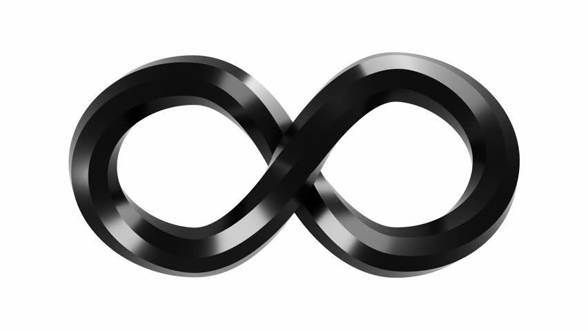 minimalist infinity sign rotation 3d animation loop. can be used to represent a mathematical lemniscate curve or never ending concept shape